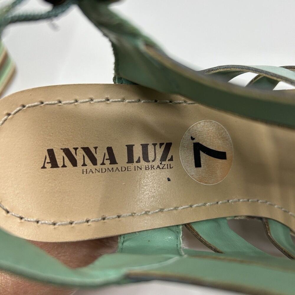 Anna Luz Leather Open Toe Wedge Women's Size 7 Teal Blue Green Sandals Brazil - Picture 6 of 6